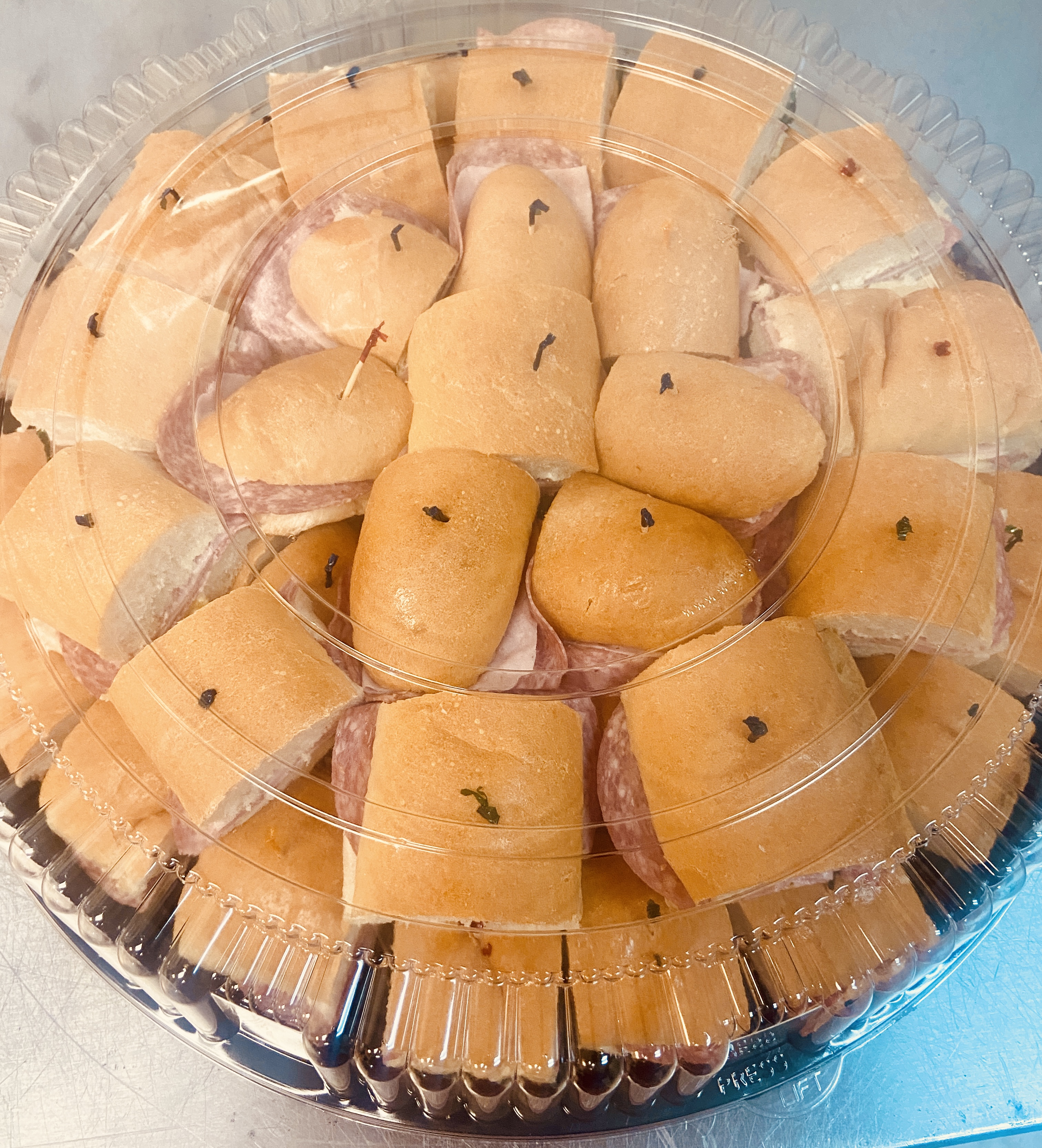Anthonie's catering tray loaded with po-boy halves